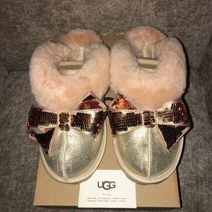 NWB UGG Coquette Sequin Bow Slippers, Retail $129